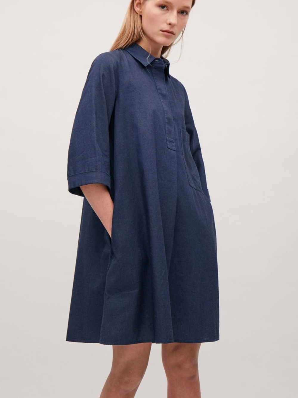 COS Blue Chambray A-Line Tunic Shirt Dress with Pockets - Size 6